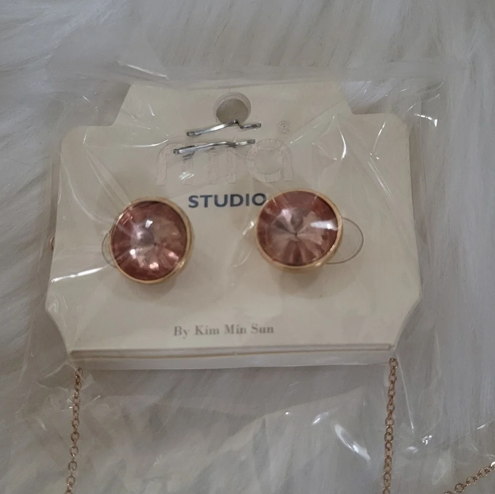 Mia Studio Boho Light Pink Gemstone & Beaded Necklace & Earring Matching Set